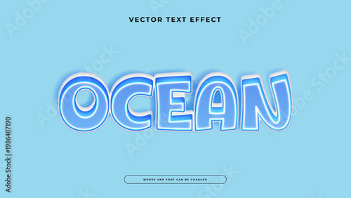 Ocean editable text effect with glowing blue water style and 3D bubble appearance