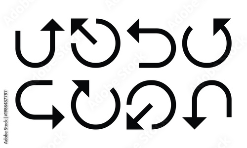 Arrow Direction Icons Set Curved Straight Navigation Reload Undo Loop Vector Symbols Collection