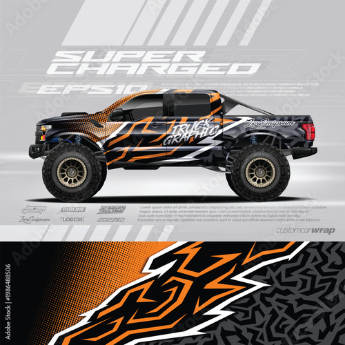 Truck decal, cargo van and car wrap vector. Graphic abstract stripe designs for wrap branding vehicle. 
