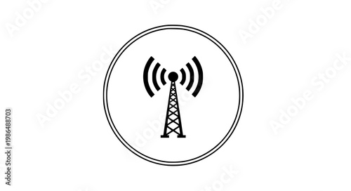 Transmitter tower badge icon vector with signal waves in circular logo design isolated on white background