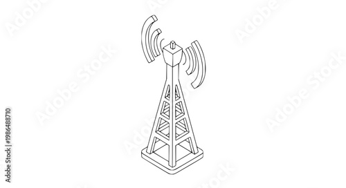 Isometric transmitter tower icon vector with signal waves modern telecom illustration isolated on white background