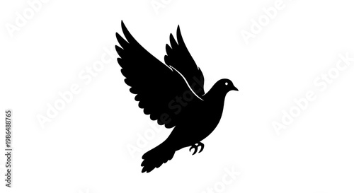 Graceful dove in flight, a timeless silhouette symbolizing peace, freedom, and spiritual serenity, perfect for conveying hope and new beginnings with elegant simplicity