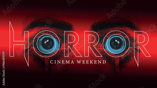 Scary horror cinema poster for cinema weekend with an eyes wide open. Hand drawn illustration done with ballpoint pen.