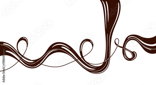 Liquid chocolate waves flowing, abstract artistic design on white background