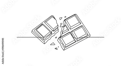 Broken Chocolate Bar Line Art - Minimalist Sweet Treat Illustration