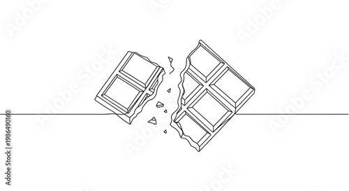 Broken Chocolate Bar Minimalist Line Art Drawing