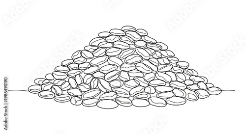 Hand-drawn illustration of a pile of coffee beans, sketch style, isolated on white background.