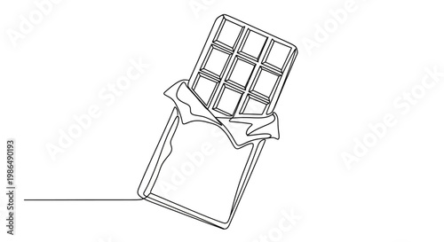 Continuous line drawing of a chocolate bar in wrapper, minimalist design