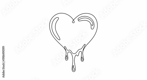Dripping Heart Outline - Love Symbol Melting Line Art