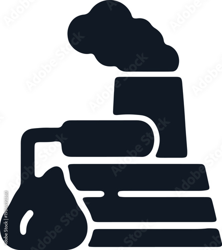 Black silhouette of industrial factory with smoke stack