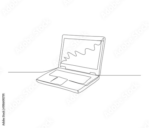 One continuous line drawing of laptop gadget. single line illustration of technology day concept. editable concept