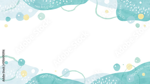 海の中の水彩背景フレーム 優しい夏の淡い色彩と抽象的なイラスト枠
