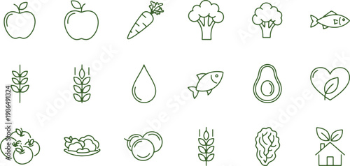 Vector illustration of various green food and eco friendly icons