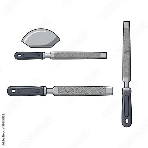 Set of Metal Files and Rasp Tools Isolated on White Background