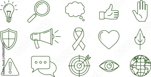 Collection of green line icons