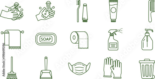 Vector illustration of various bathroom and cleaning icons