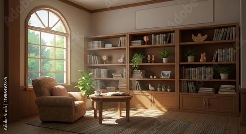 Cozy Reading Nook with Bookshelves and Natural Light Interior Design