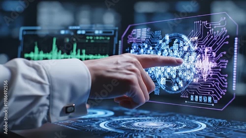 Wallpaper Mural Hand touching futuristic holographic circuit board interface display Torontodigital.ca