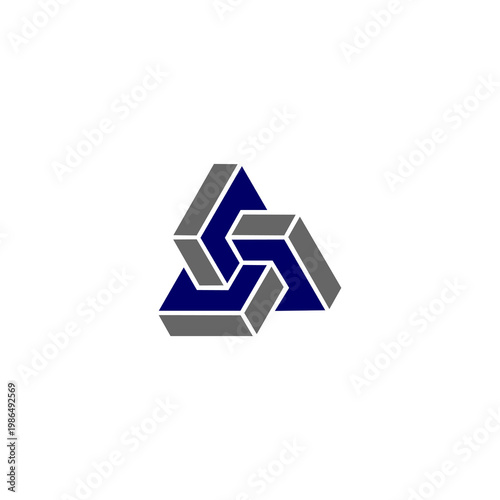 Obraz na płótnie 3D interlocking geometric blocks in navy blue and gray.