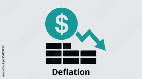 Deflation economic concept with decreasing graph and dollar sign, financial crisis, recession