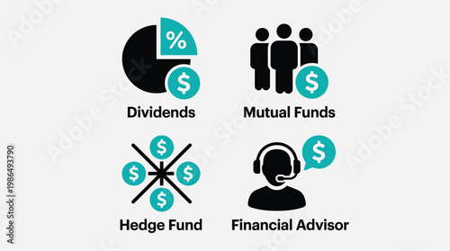 Financial icons set, investment symbols, money management, business vector EPS
