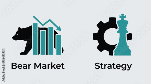 Bear Market Strategy Icons, Financial Crisis, Stock Market, Investment Concept, Vector EPS