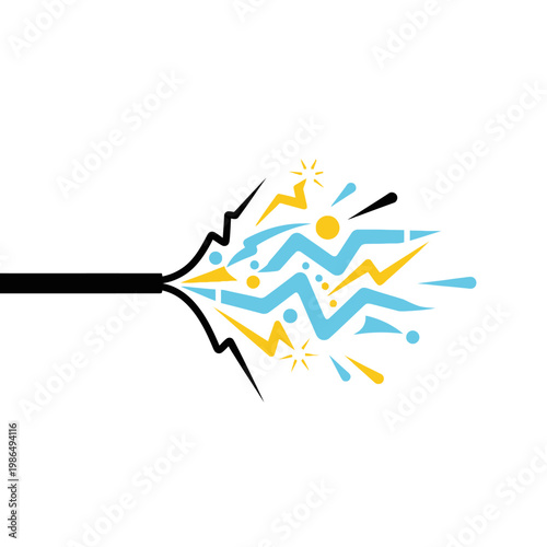 Fiber optic cable transmitting data with electric blue and yellow energy bursts