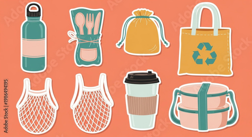 Eco-friendly reusable items for a sustainable lifestyle, zero waste and green living