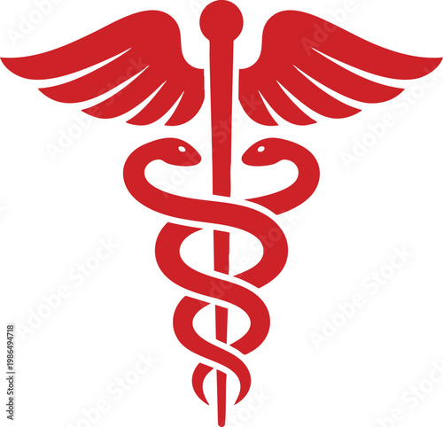 Φωτογραφία Medical caduceus symbol with wings in red color