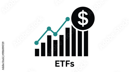ETFs financial growth chart with dollar sign vector icon, modern black and green style, for business and investment use