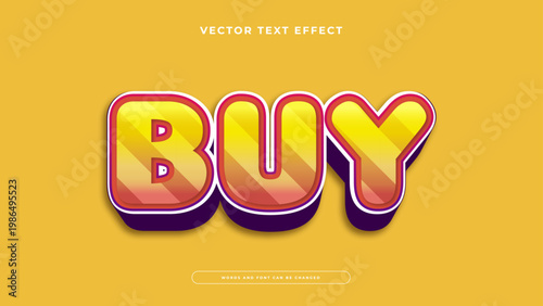 Professional 3D buy text style with yellow and orange gradient colors on a warm background for commercial marketing and retail promotion