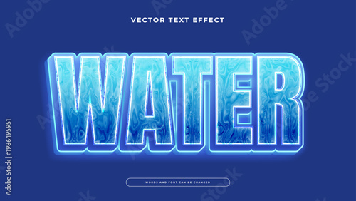 A fluid water text effect with deep blue ripple textures and a glowing neon aqua outline