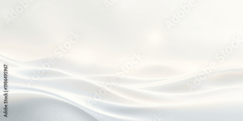 Soft white silk and satin fabric background featuring smooth flowing waves and a shiny liquid texture with light blue motion curves for a soft textile backdrop design