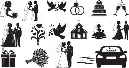 Wedding icons and silhouettes for celebration design