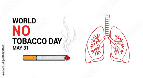 World no tobacco day awareness graphic with lungs and cigarette illustration