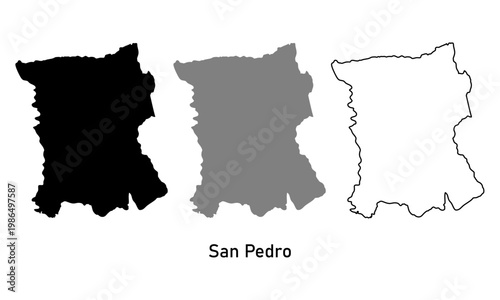 Map of San Pedro Department, a region in Paraguay. Map in black, gray, and outline