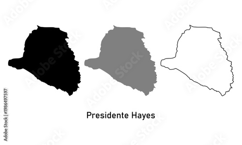 Map of Presidente Hayes Department, a region in Paraguay. Map in black, gray, and outline