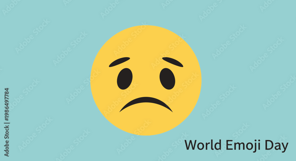 Fototapeta premium Sad Emoji Face, World Emoji Day, Blue Background, Emotion Icon