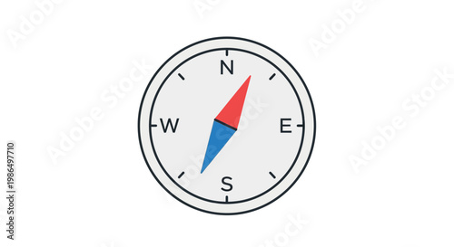 Modern Compass Navigation Tool, Direction Finder Isolated on White Background