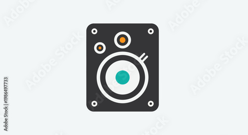 Modern DJ Turntable Icon - Flat Design with Teal and Orange Accents