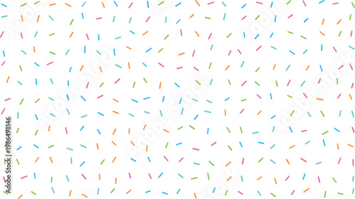 Bright blue, green, orange, and pink dashes are spread across a crisp white sheet