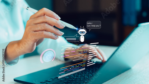 Fotografía AI chatbot conversation and customer service automation concept with virtual assistant interface, showing real-time communication and digital support system