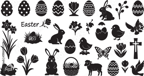 Easter icons and symbols in black and white
