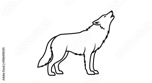 Monochromatic line art illustration of a howling wolf, capturing the essence of wilderness and animal instinct with a clean, graphic design