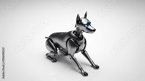 Wallpaper Mural Metallic robotic dog with blue eyes on white background Torontodigital.ca