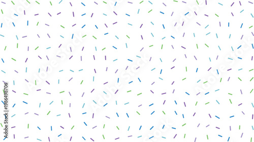 Vibrant dashes in shades of blue, green, and purple are scattered across a crisp white area