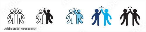 Two people high five icon set. Icon symbol for clapping, applause, hand clap, appreciation, celebration, success, praise, approval, achievement. Vector illustration