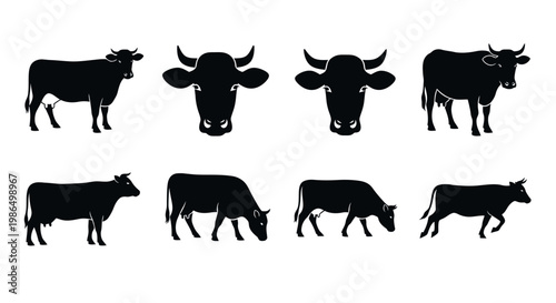 Collection of Diverse Cow Silhouettes for Livestock and Farm Themed Designs