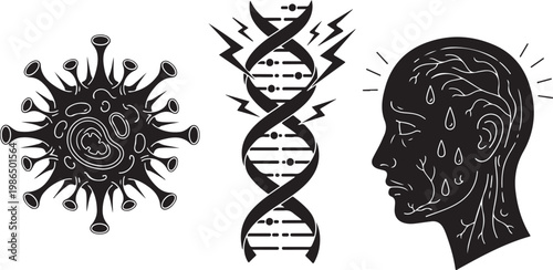 Viral infection DNA mutation and human health crisis vector icons isolated on white background