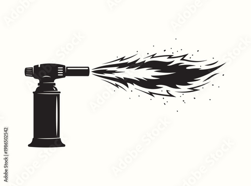 Flat black design of a culinary torch to signify artisanal cooking finishes in wellness and nutrition blog content and professional catering service guides